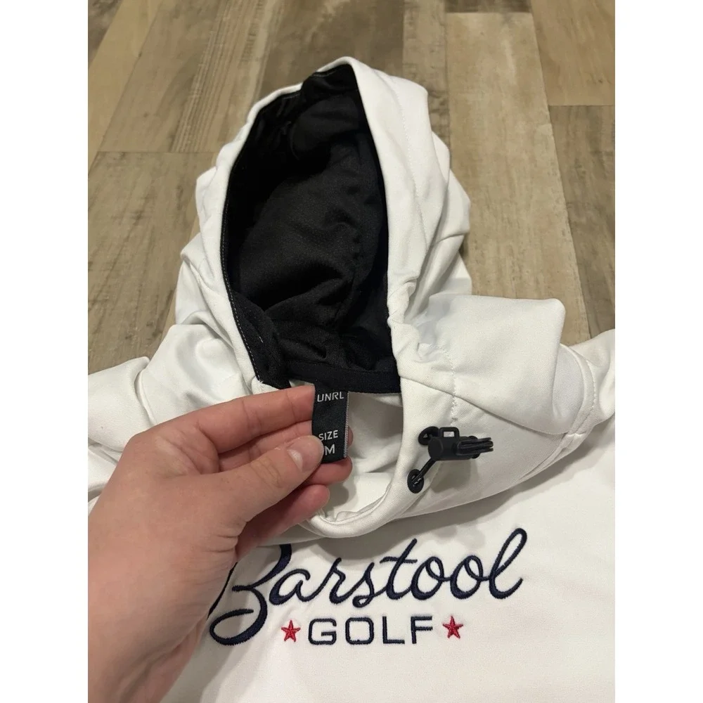 UNRL Mens M Barstool Golf Embroidered Crossover Hoodie White Stretch Performance